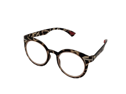 Round tortoiseshell eyeglasses with bold acetate frame on transparent background
